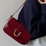 Solea | Vegan Patent PU Leather Baguette Bag – Adjustable Strap & Gold D-Buckle