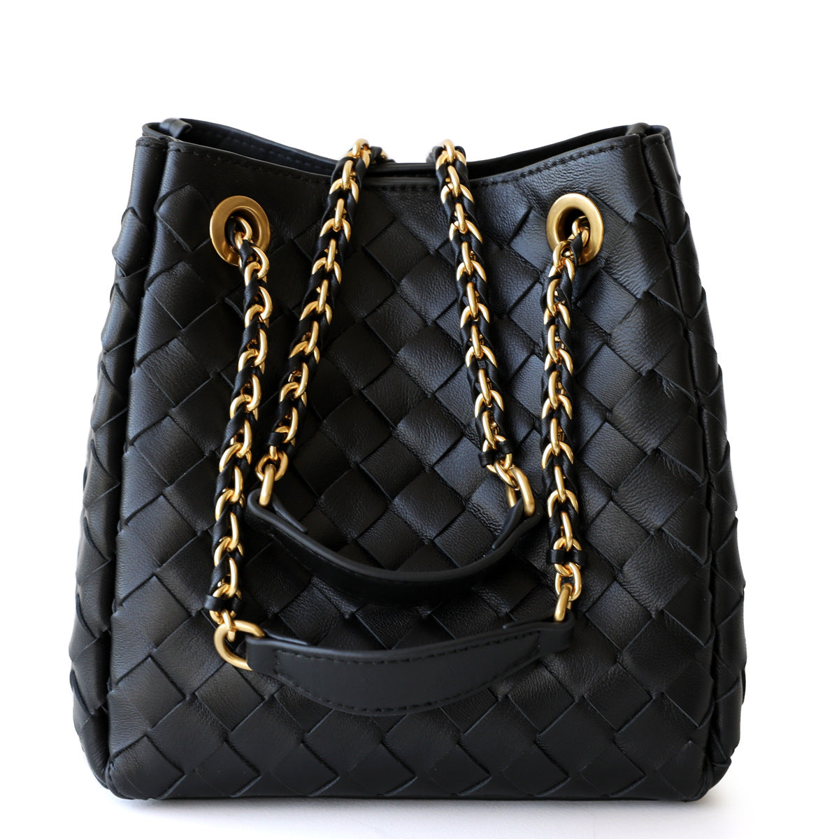 Zerina | Burgundy Woven Leather Chain Tote – Bold & Sophisticated