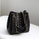 Zerina | Burgundy Woven Leather Chain Tote – Bold & Sophisticated