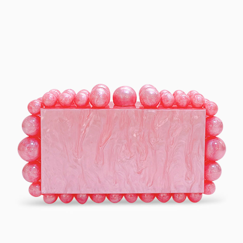 Luxury Pearl Acrylic Clutch – Elegant Evening Bag with Gold Chain