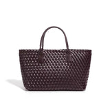 Handwoven Leather Tote Bag – Structured Genuine Leather Carryall with Top Handles