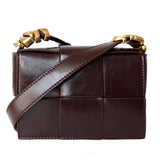 Delphine | Black Woven Leather Small Handbags Crossbody Flap Square Purse