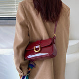 Solea | Vegan Patent PU Leather Baguette Bag – Adjustable Strap & Gold D-Buckle
