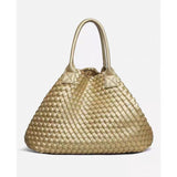 Handwoven Leather Tote Bag – Structured Genuine Leather Carryall with Top Handles