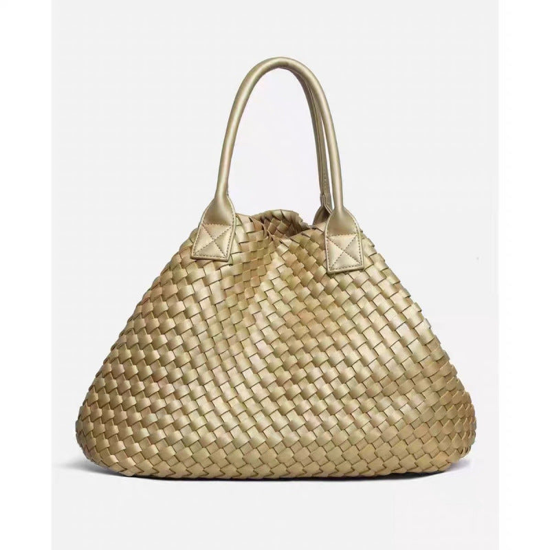 Handwoven Leather Tote Bag – Structured Genuine Leather Carryall with Top Handles