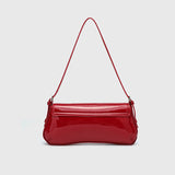 Lina | Glossy Vegan Leather Shoulder Bag – Sleek Flap & Retro Baguette Shape