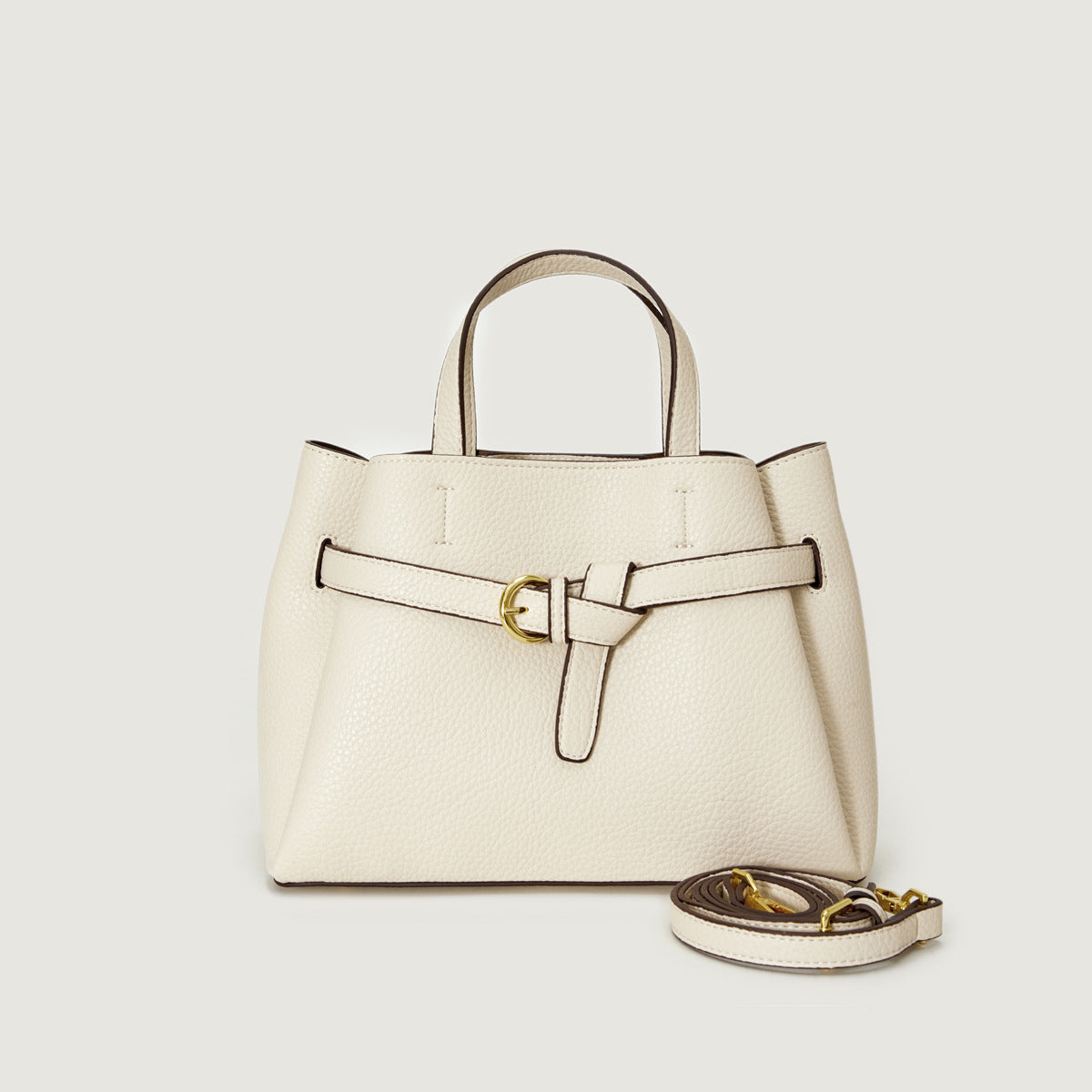 Grained Leather Handbag – Structured Mini Tote with Belt Detail