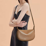 Luna Crescent Shoulder Bag – Black Genuine Leather with Gold Hardware