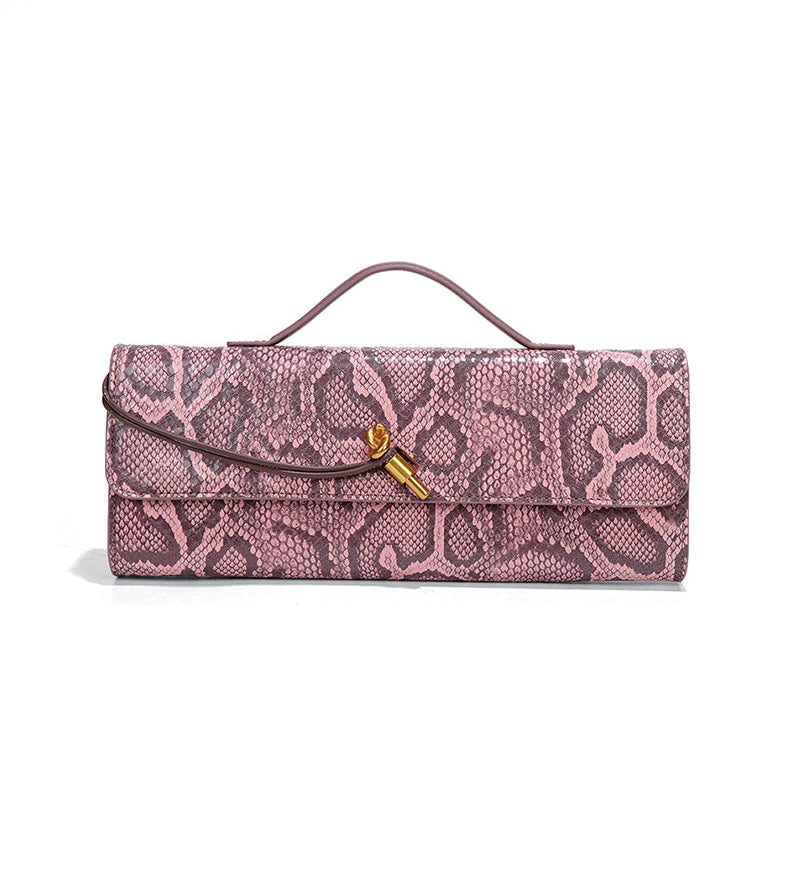 Separhine | Snakeskin Clutch Bag – Faux Leather Evening Bag with Gold Lock