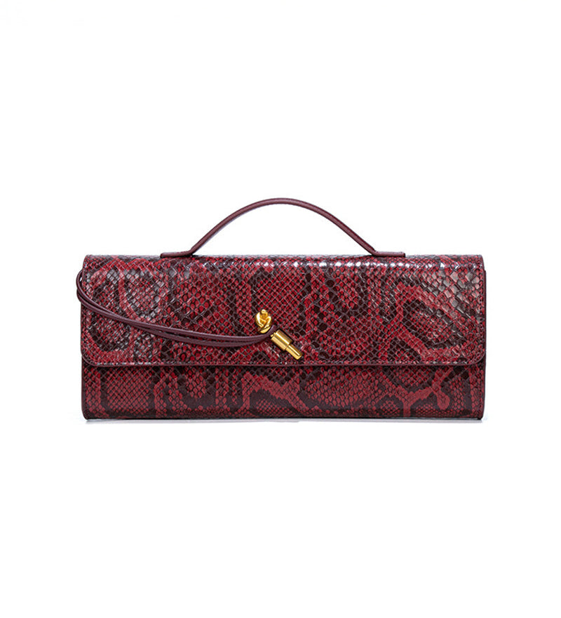 Separhine | Snakeskin Clutch Bag – Faux Leather Evening Bag with Gold Lock