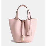 Structured Real Leather Mini Bucket Bag – Top Handle Purse with Lock Accent