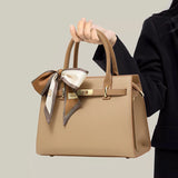 Charlotte | Beige Structured Handbag with Scarf – Elegant & Chic