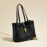 Livia | Elegant Black Leather Tote Bag for Women – Large Shoulder Bag with Gold Lock