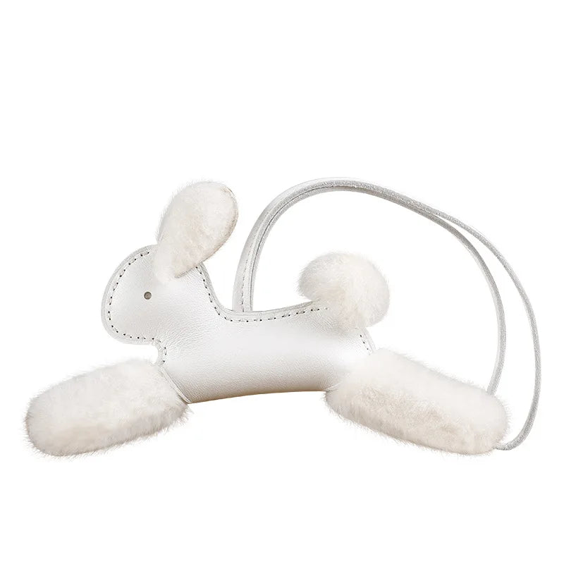 Cute White Bunny Leather Bag Charm – Soft & Playful Accessory