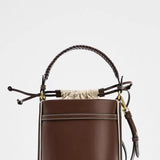 Lou | Brown Vegan Leather Bucket Bag with Drawstring Closure