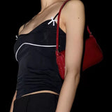 Lina | Glossy Vegan Leather Shoulder Bag – Sleek Flap & Retro Baguette Shape