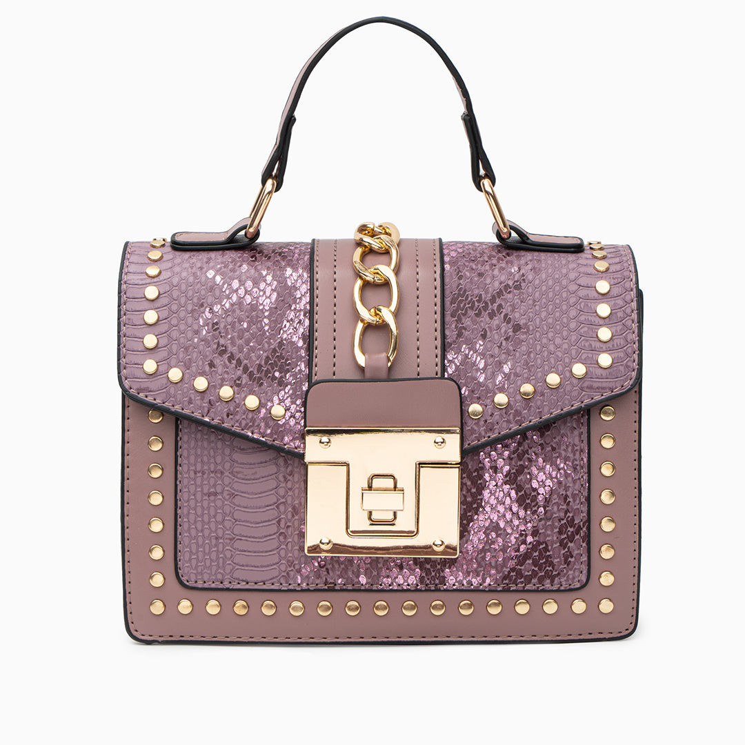 Statement Messenger Bag with Chain Detail and Python Texture