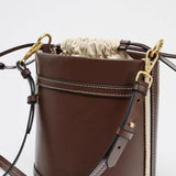 Lou | Brown Vegan Leather Bucket Bag with Drawstring Closure