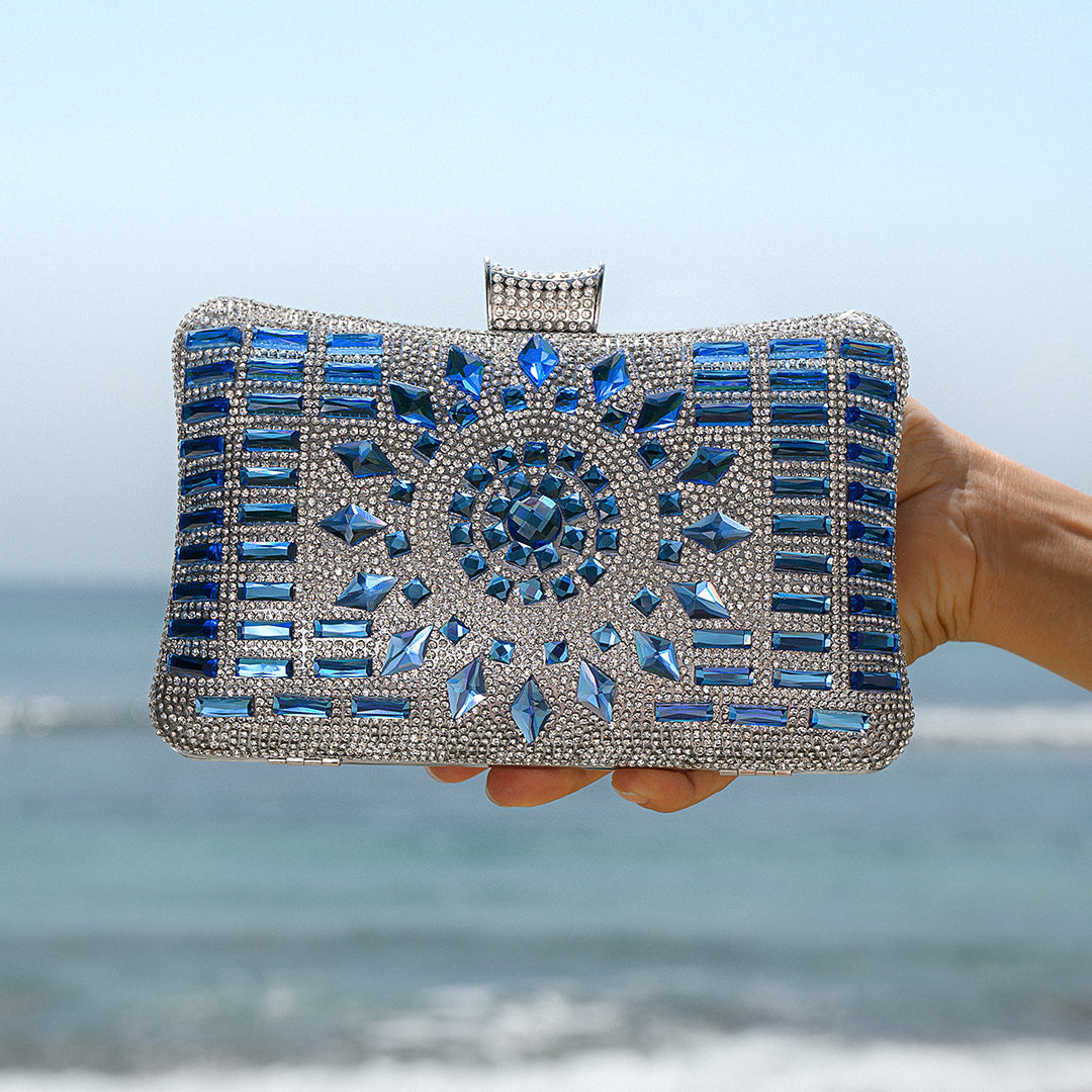 Blue Crystal Clutch – Luxury Rhinestone Mosaic Evening Bag
