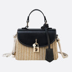 Structured Woven Handbag with Faux Leather Flap – Top Handle & Rope Strap-Aurora-bags