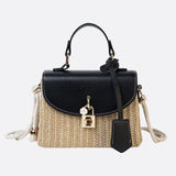 Structured Woven Handbag with Faux Leather Flap – Top Handle & Rope Strap-Aurora-bags