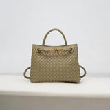 Aurora Bags taupe woven leather tote with gold rope detail – elegant neutral handbag