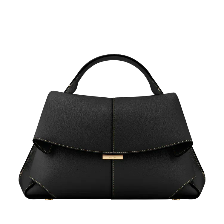 Luxury black leather top-handle handbag with gold-tone details from Aurora-Bags, displayed against a light background.