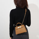 Women’s Mini Leather Chain Top Handle Bag – Gold Hardware