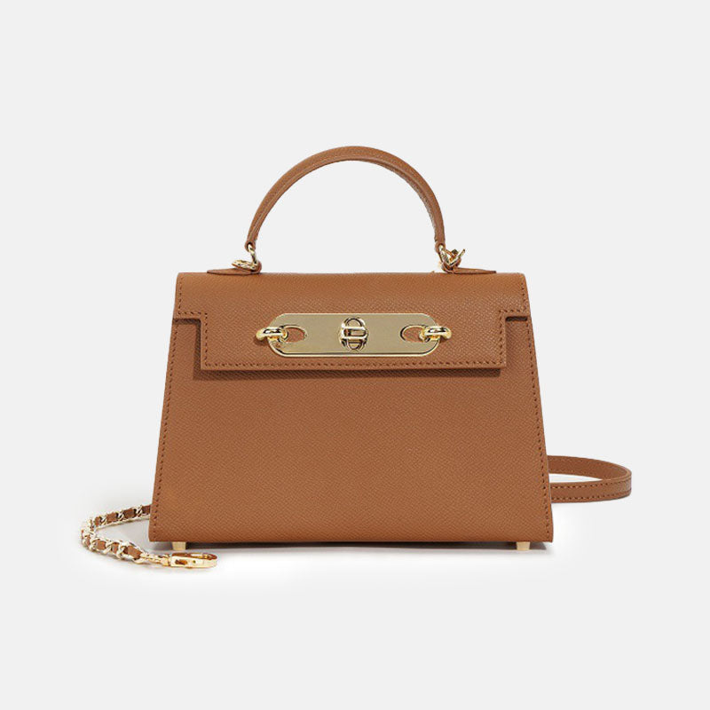 Women’s Mini Leather Chain Top Handle Bag – Gold Hardware