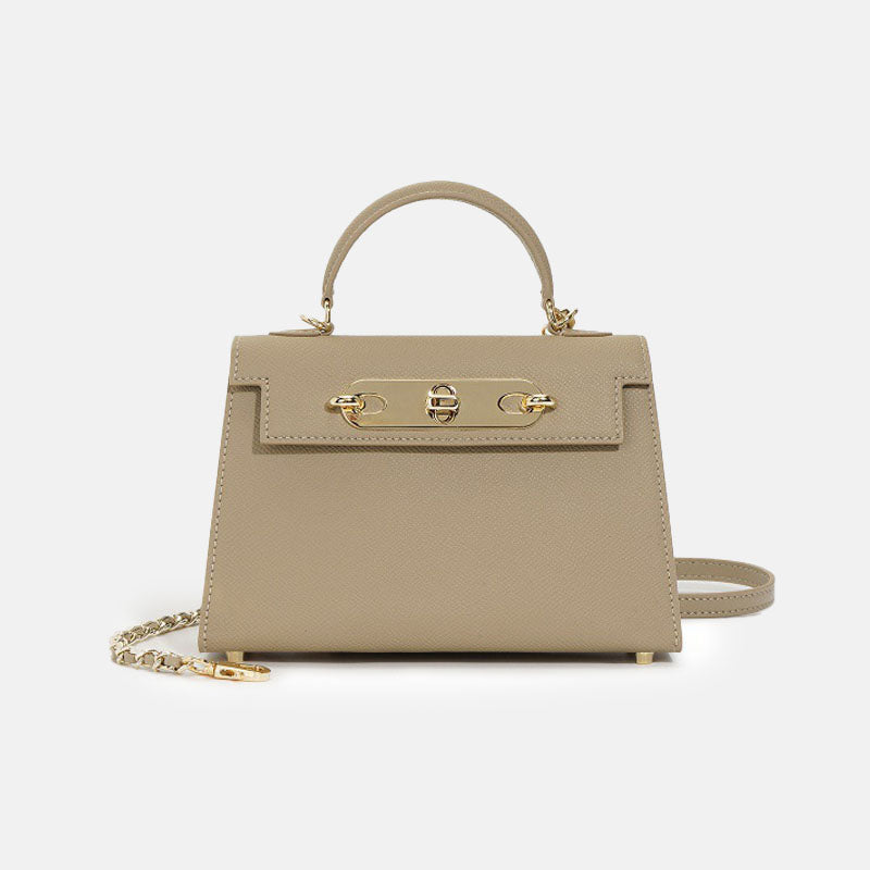 Women’s Mini Leather Chain Top Handle Bag – Gold Hardware