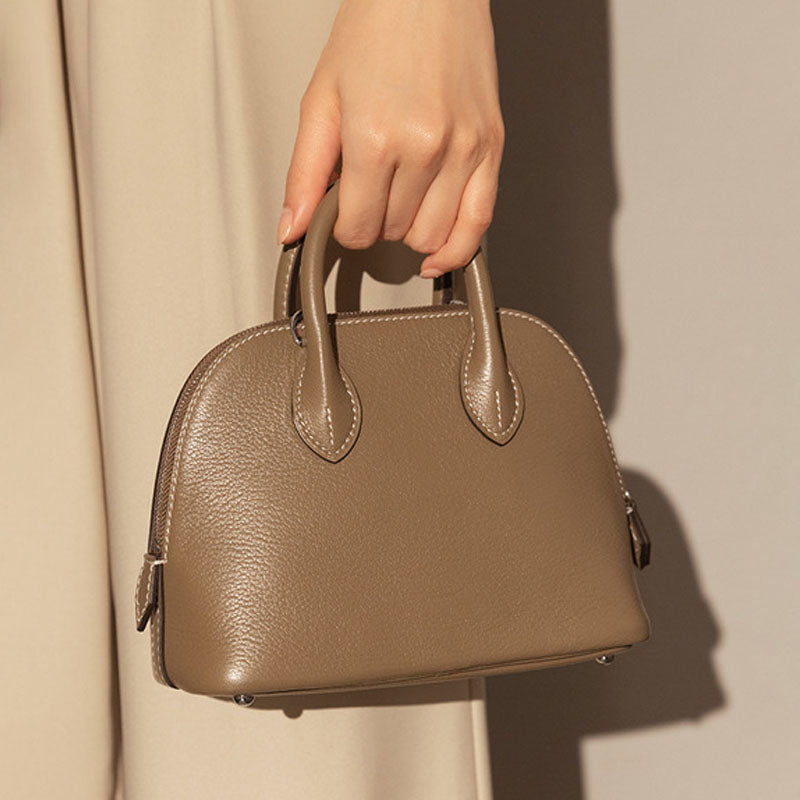 Women's Top Grain Leather Shell-Shaped Handbag