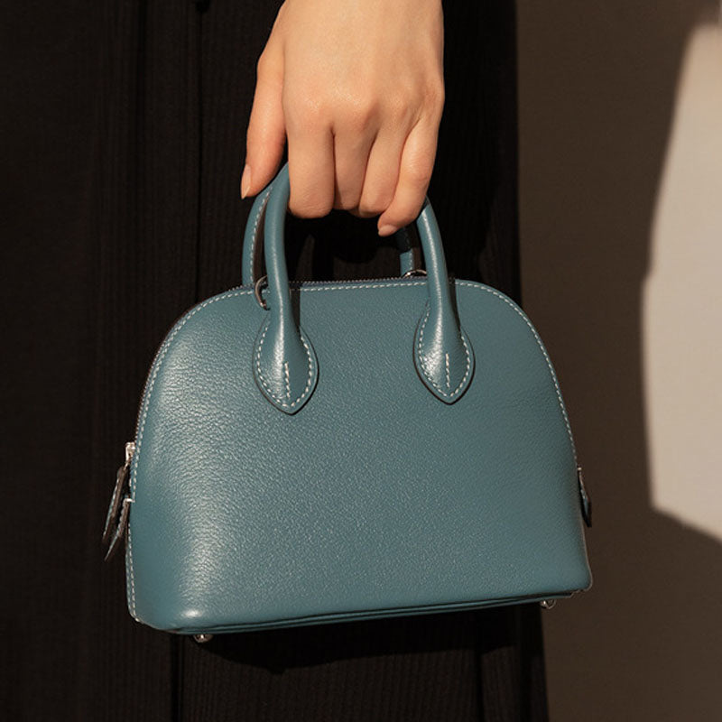 Women's Top Grain Leather Shell-Shaped Handbag