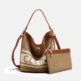 Women's Vintage Woven Wool Bucket Bag with Leather Trim and Matching Pouch