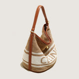 Women's Vintage Woven Wool Bucket Bag with Leather Trim and Matching Pouch