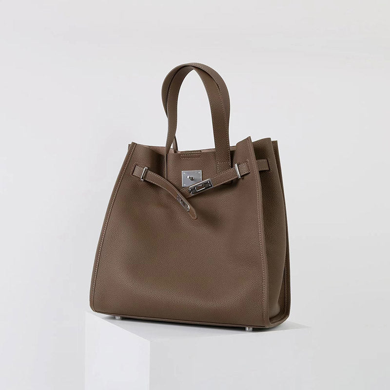 Women's Vintage Top Grain Leather Tote Bag with Silver Hardware