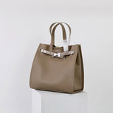 Women's Vintage Top Grain Leather Tote Bag with Silver Hardware