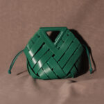 Unique Woven Leather Crossbody Bag – Distinctive Triangle Handle & Bucket Style