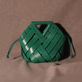 Unique Woven Leather Crossbody Bag – Distinctive Triangle Handle & Bucket Style