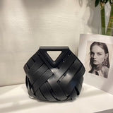 Unique Woven Leather Crossbody Bag – Distinctive Triangle Handle & Bucket Style