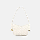 Women's Woven Genuine Leather V-Shaped Baguette Bag