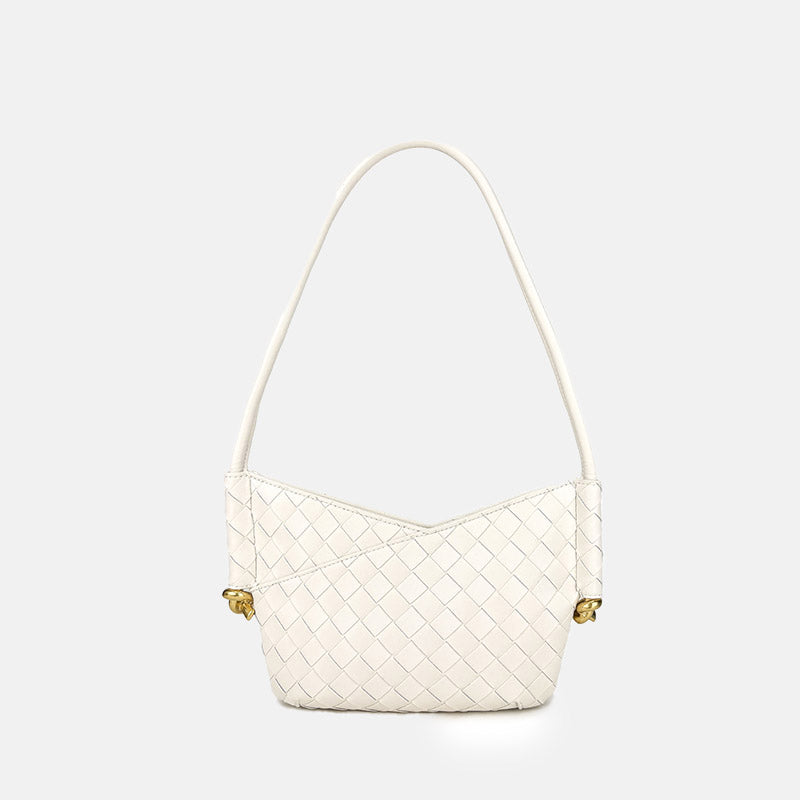 Women's Woven Genuine Leather V-Shaped Baguette Bag
