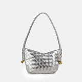 Women's Woven Genuine Leather V-Shaped Baguette Bag