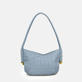 Women's Woven Genuine Leather V-Shaped Baguette Bag