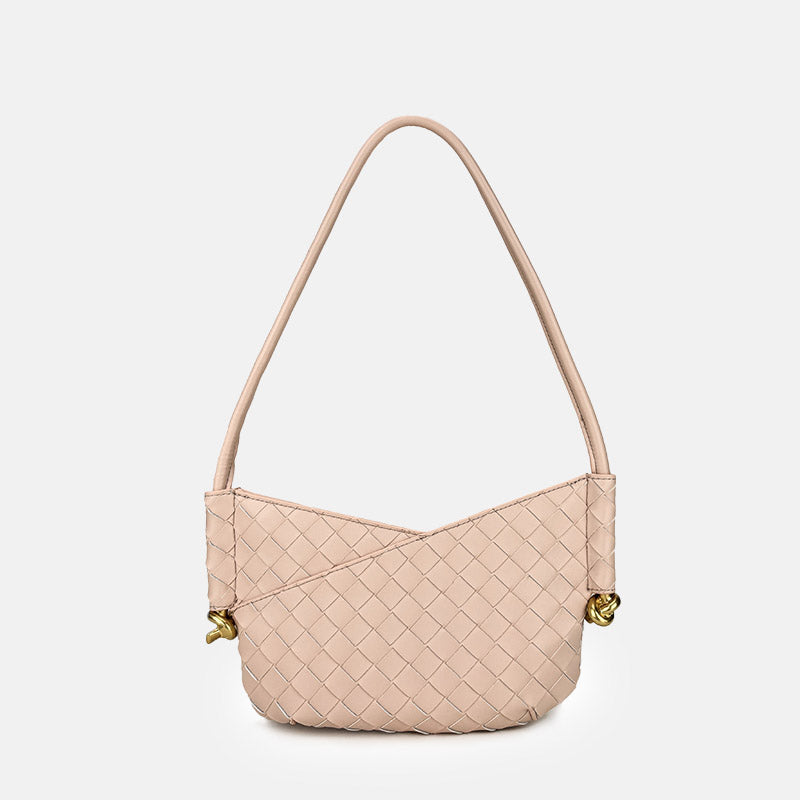 Women's Woven Genuine Leather V-Shaped Baguette Bag