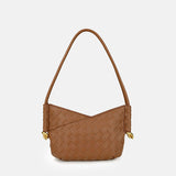 Women's Woven Genuine Leather V-Shaped Baguette Bag