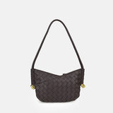 Women's Woven Genuine Leather V-Shaped Baguette Bag