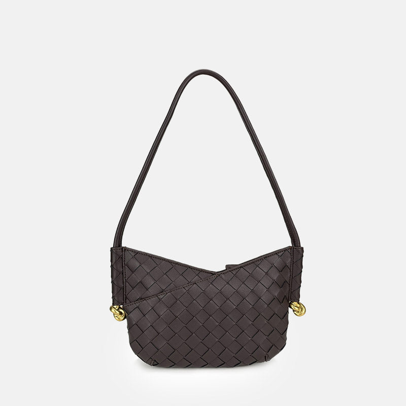 Women's Woven Genuine Leather V-Shaped Baguette Bag