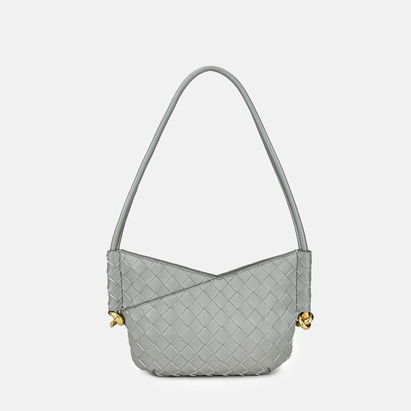Women's Woven Genuine Leather V-Shaped Baguette Bag