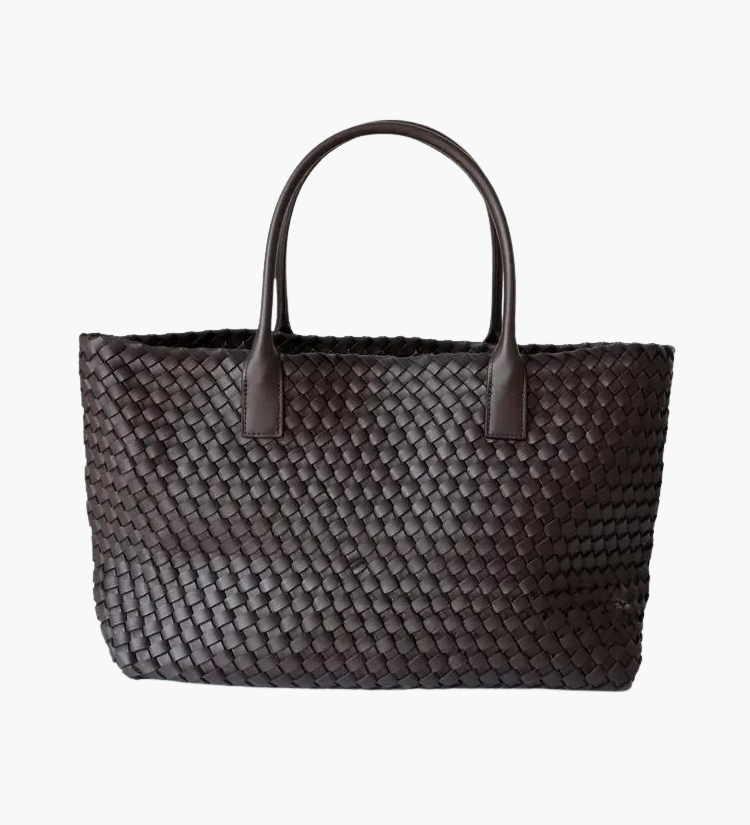 Olyndra | Tan Woven Leather Tote Bag – Effortless & Stylish