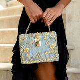 Luxury Gold Embellished Acrylic Evening Clutch Bag – Designer Box Purse for Weddings & Special Occasions